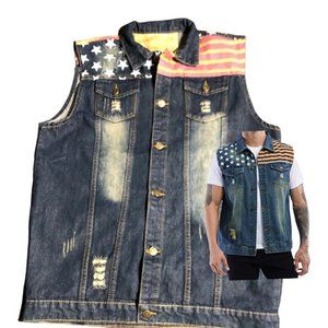 US Flag Distressted Denim Vest-EUC-Sz M